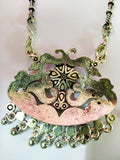 German silver pendant style necklace with swan design earrings having blue stone beads 3f-126