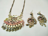 German silver pendant style necklace with swan design earrings having blue stone beads 3f-126