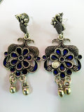 German silver pendant style necklace with swan design earrings having blue stone beads 3f-126