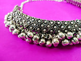 ghunghru style choker necklace in silver 7m-64