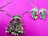 German silver pendant style necklace with elephant design earrings 3f-125