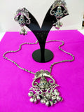 German silver pendant style necklace with elephant design earrings 3f-125