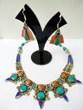 Red turquoise beaded necklace with earrings 2d-129