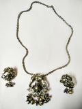German silver black multi color beaded tibetian style pendant necklace with jhumka earrings 3f-128