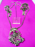 German silver black multi color beaded tibetian style pendant necklace with jhumka earrings 3f-128